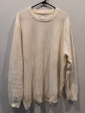 Men's Cream Crewneck Textured Knit Sweater